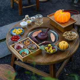 老榆木围炉桌茶桌煮茶圆桌围炉火锅桌室内炭火烧烤茶台桌榆木复古