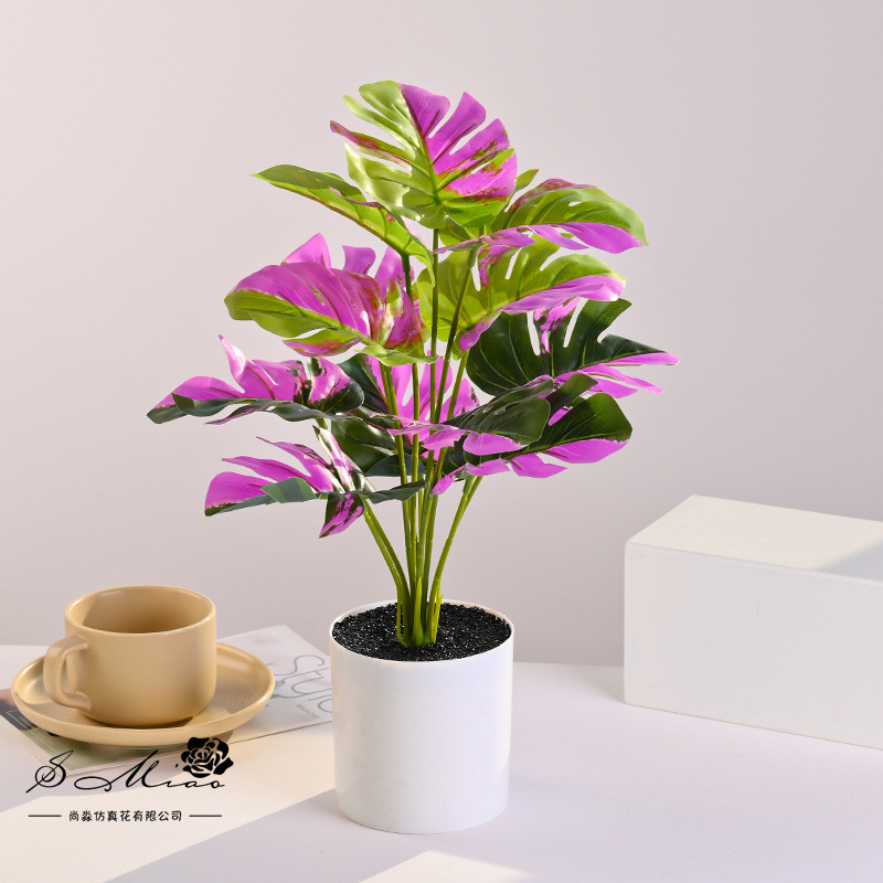 Plantas verdes de 12 hojas, plantas en macetas de simulación, flores artificiales, decoración de estudio fotográfico para el hogar creativo, plantas verdes artificiales, bonsai de simulación