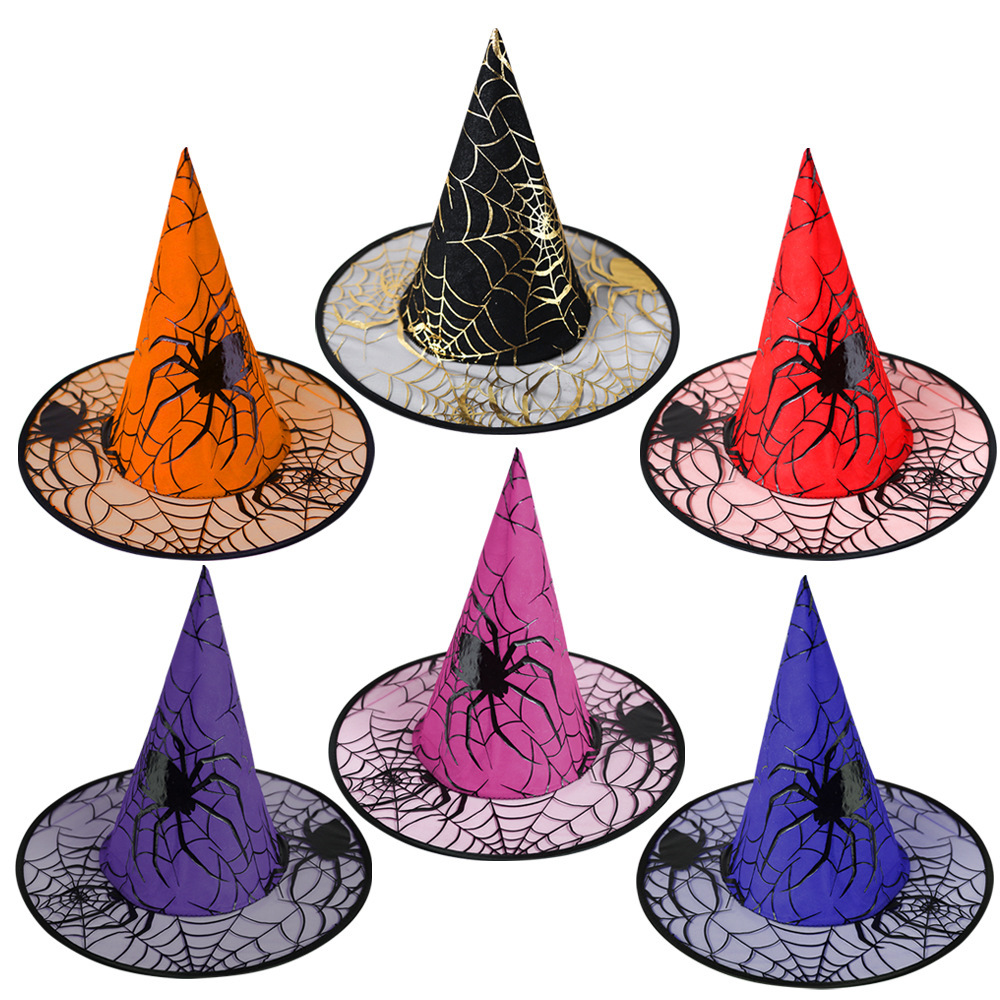 Halloween Sombrero de bruja fiesta disfraz de tocado Cosplay Sombrero de bruja estampado Sombrero de gaze Magos Sombrero de brujo