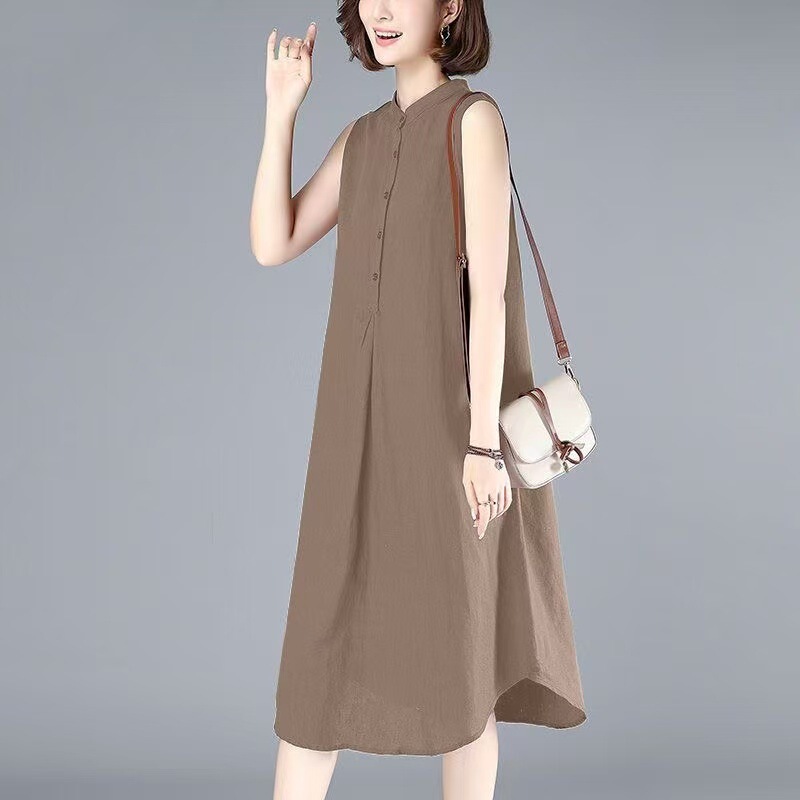 Cotton and Linen dress Women's Mother Solid Color Elegant Skirt Summer 2024 New Korean Style Loose Slimming All-match Belly Cover Cotton and Linen dress Women's Mother Solid Color Elegant Skirt Summer 2024 New Korean Style Loose Slimming All-match Belly Cover