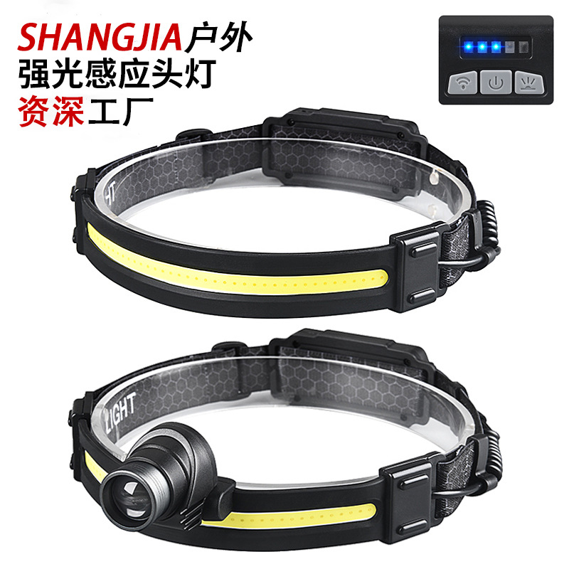 Transfronterizo nuevo faro de luz fuerte USB carga incorporada COB lámpara de parche faro al aire libre Faro de inducción multifuncional