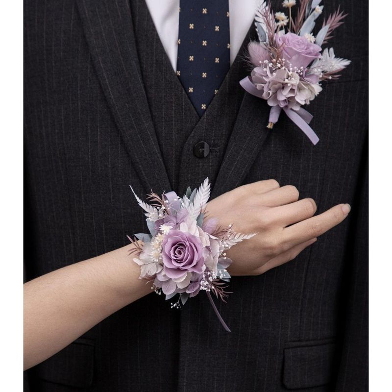 葡萄紫婚礼胸花玫瑰绣球干花新郎伴郎仪式感装饰小众婚庆花艺成品|undefined