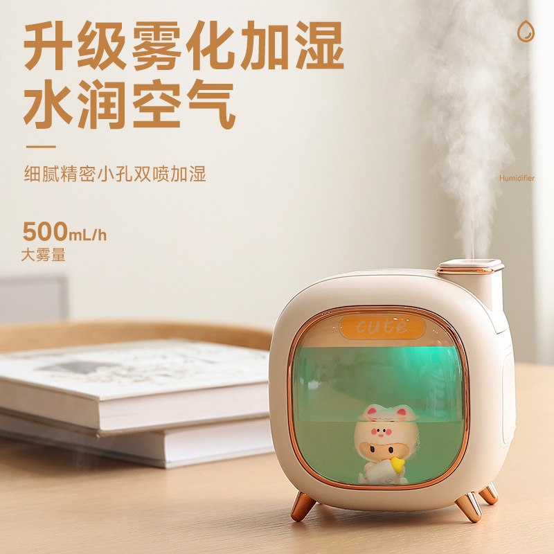 新型ミニusb双噴萌娃加湿器家庭用寝室夜灯香薫補水噴霧空気加湿器|undefined