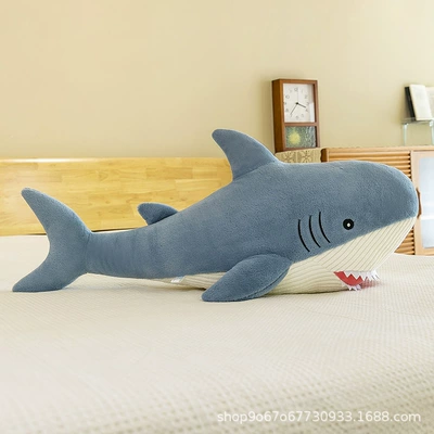 Cute Big Shark Plush Toy Doll Ocean Series Whale Pillow for Couple Birthday Gifts Foreign Trade Wholesale (Oyuncaq yastıqlar) - blue-shark-40cm02kg