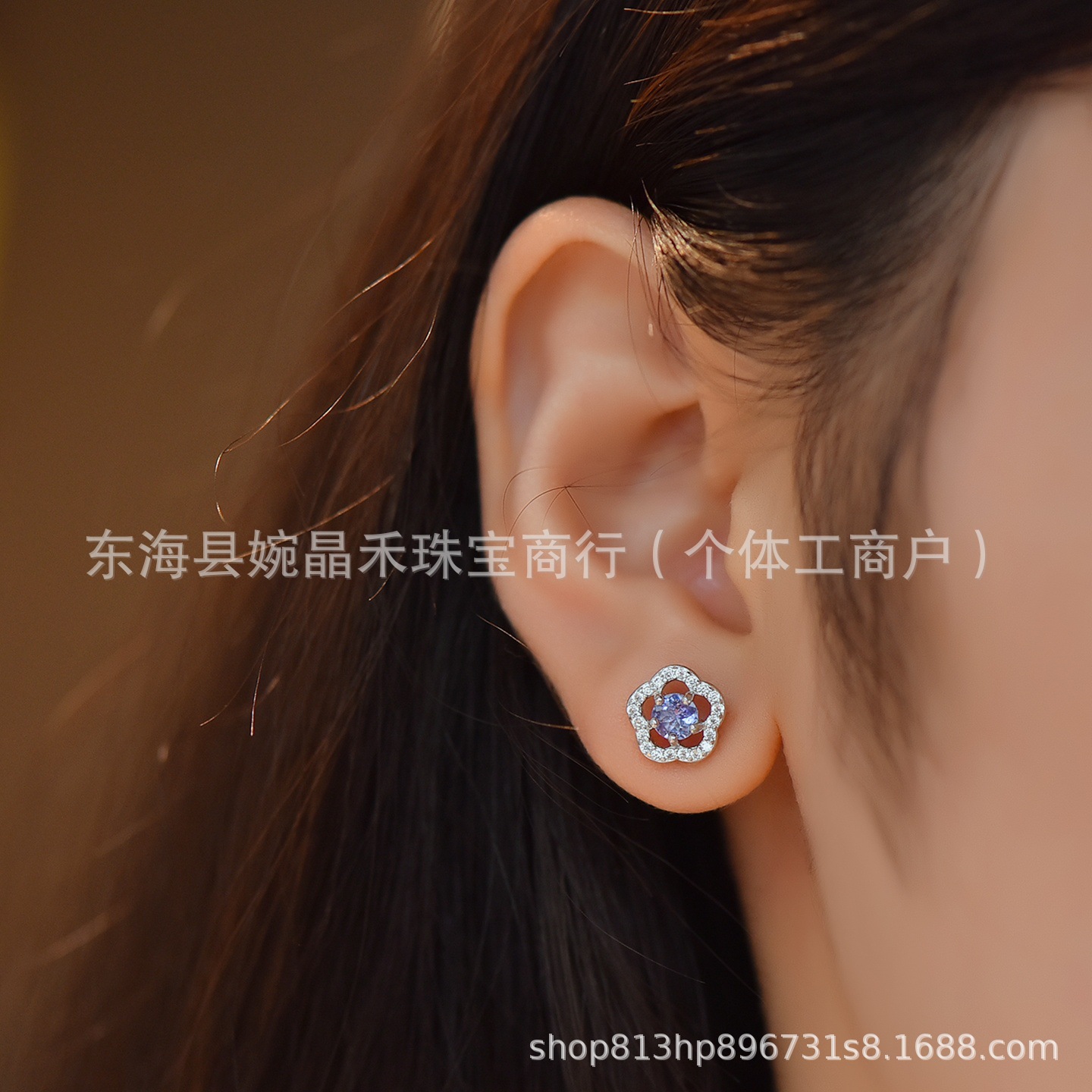 Natural Tanzanite Earrings S925 Silver Setting with Zircon 4mm Women's Simple Elegant Light Luxury Versatile