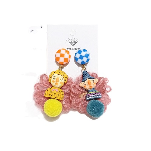 Autumn/Winter Ins Indian Doll Ethnic Style Funny Plush Flower Silver Ear Drops for Men and Women 925 Silver Earrings