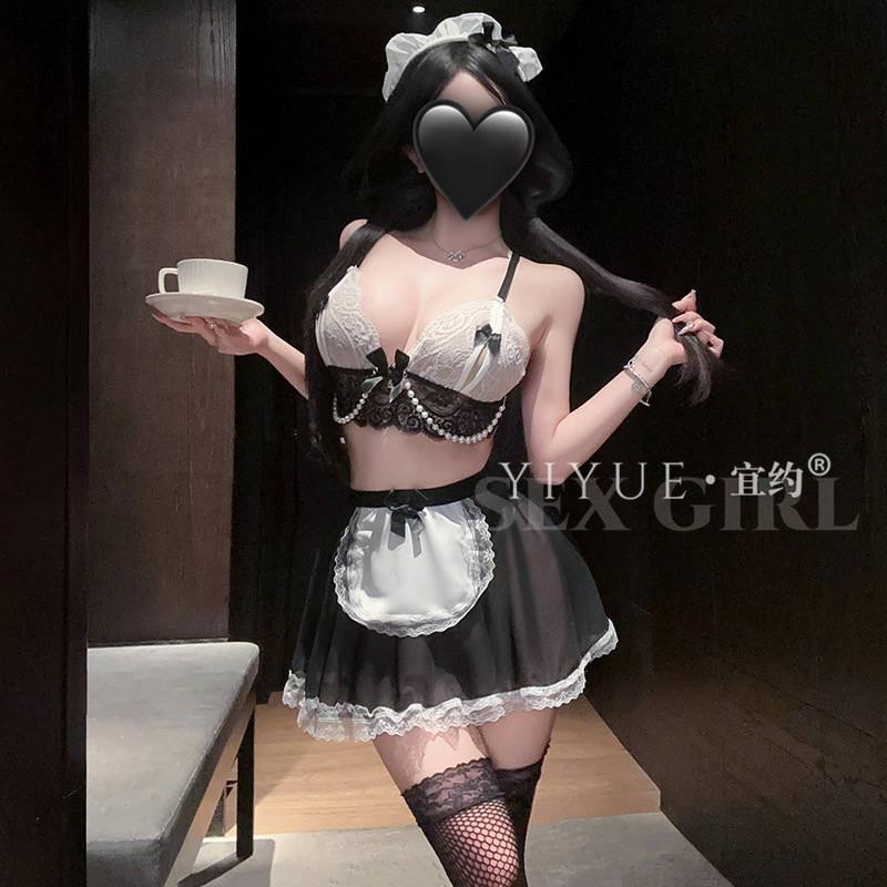 Yiyue Sexy Lingerie, Sexy Lace Beaded Maid Uniform, Seductive See-Through Pure Desire Maid Role-Playing Set 1441 Yiyue Sexy Lingerie, Sexy Lace Beaded Maid Uniform, Seductive See-Through Pure Desire Maid Role-Playing Set 1441