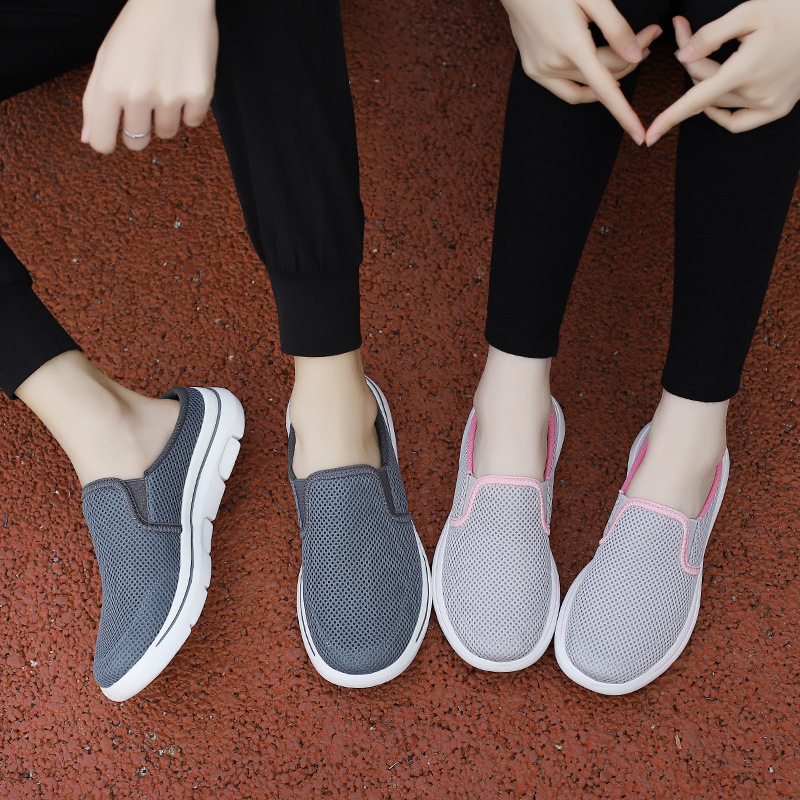 New Women's Cross-Border Spring and Autumn Soft-Soled Mesh Breathable Slip-On Toe-Cap Shoes Casual and Comfortable Sports Half-Slippers