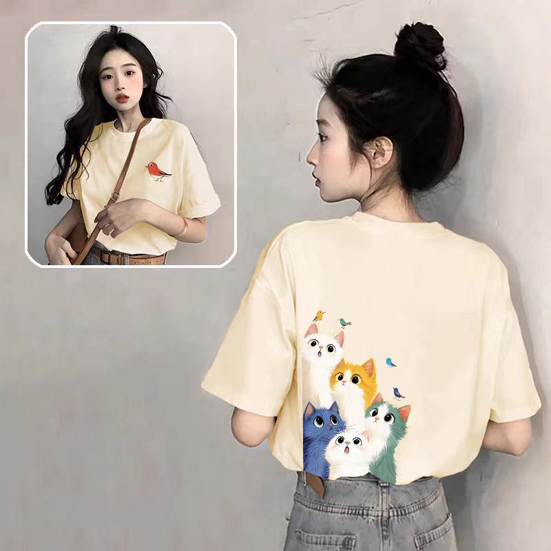 Versatile Pure Cotton Short-Sleeve T-Shirt for Women 2025 New Popular Summer Loose Plus-Size T-Shirt Petite Half-Sleeve Top Versatile Pure Cotton Short-Sleeve T-Shirt for Women 2025 New Popular Summer Loose Plus-Size T-Shirt Petite Half-Sleeve Top