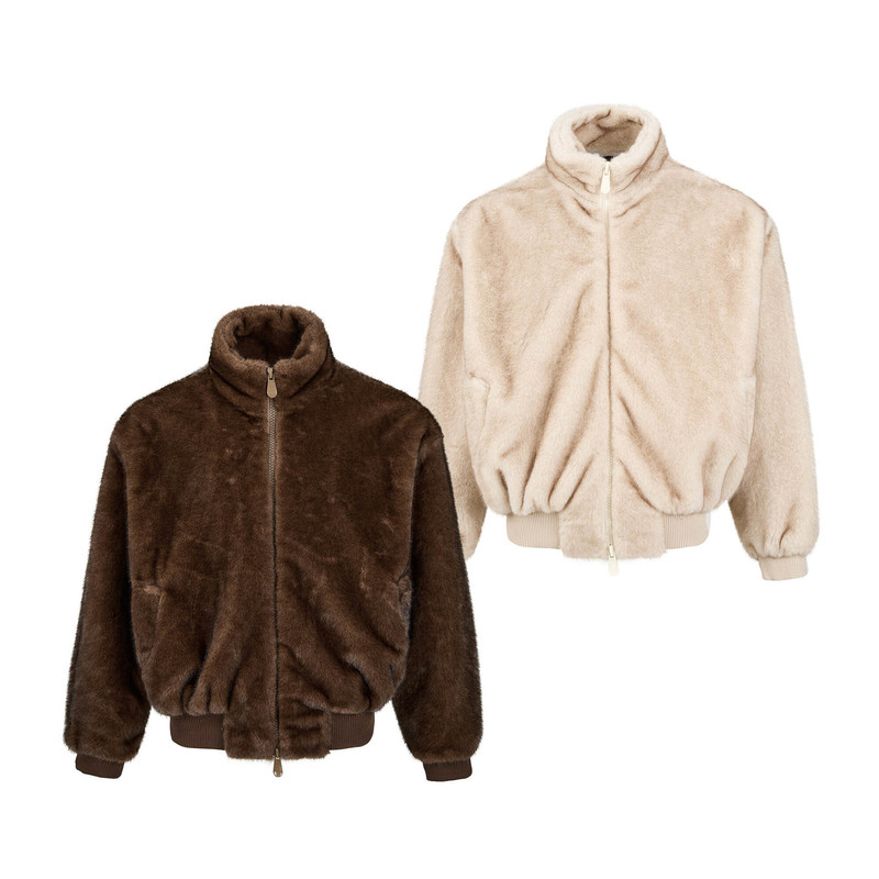 Eme Yishengyi Imitation Fur Plush Jacket Retro Stand Collar Autumn and Winter Loose Niche High-End Maillard Jacket