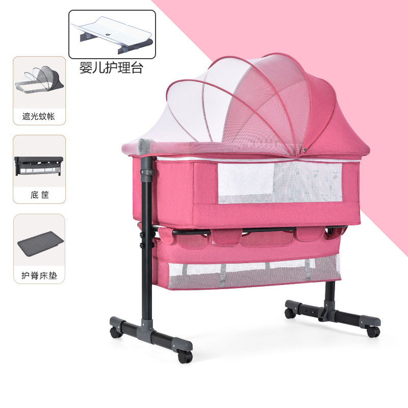 Cama cuna multifuncional para recién nacidos, extraíble con cama plegable, cama para juegos para bebés, mesa de pañales con rodillo