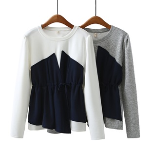 plus size sweater contrast waist women's long sleeve 2025 spring new top niche chubby girl base shirt slim 100