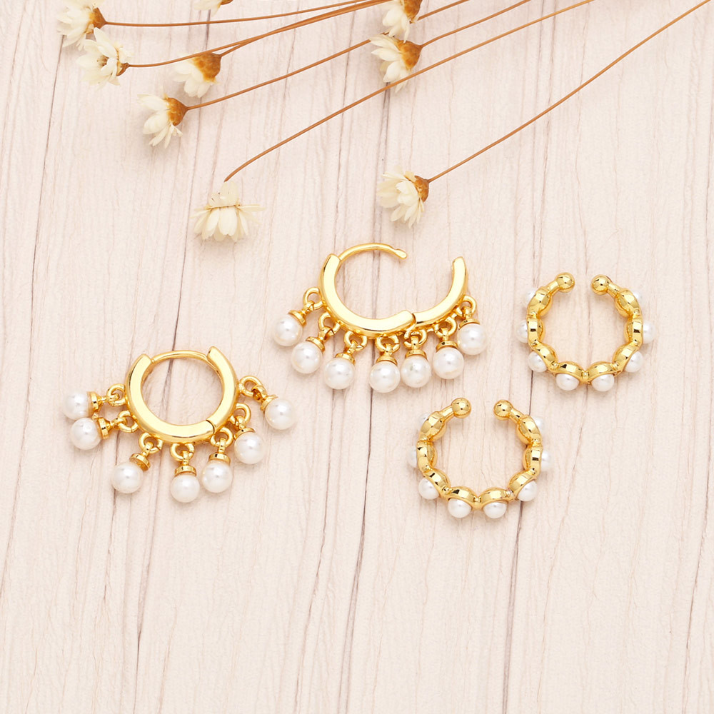 INS Style Round Copper Drop Earrings Plating Inlay Pearl Copper Earrings