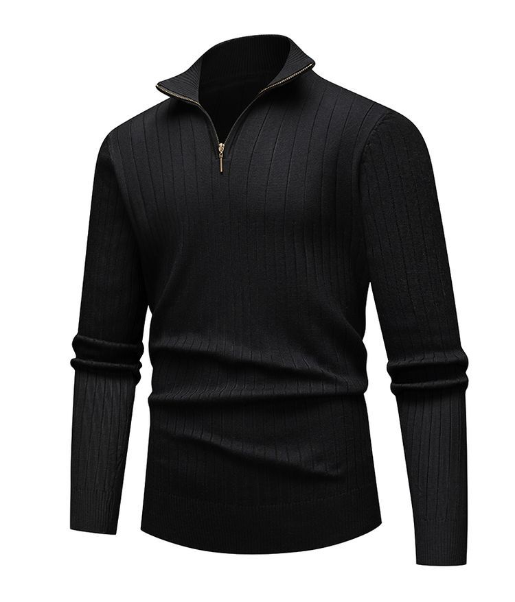Suéter masculino primavera / otoño / invierno de manga larga cuello sólido hombre medio cremallera comercio exterior simple camisa de punto de color sólido casual