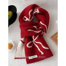 安可拉红2024冬季限定款保暖围巾卡通针织毛线含羊毛混纺围脖韩版