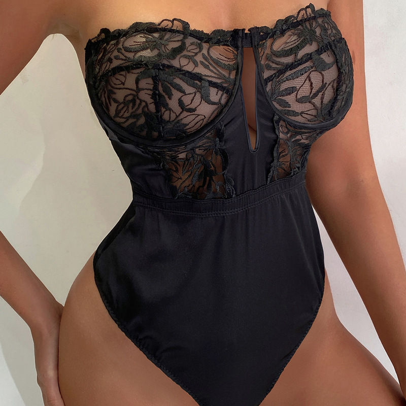Sexy Strapless Bodycon Bodysuit Satin Bustier with Underwire Shapewear Independent Source European and American New Style Lingerie