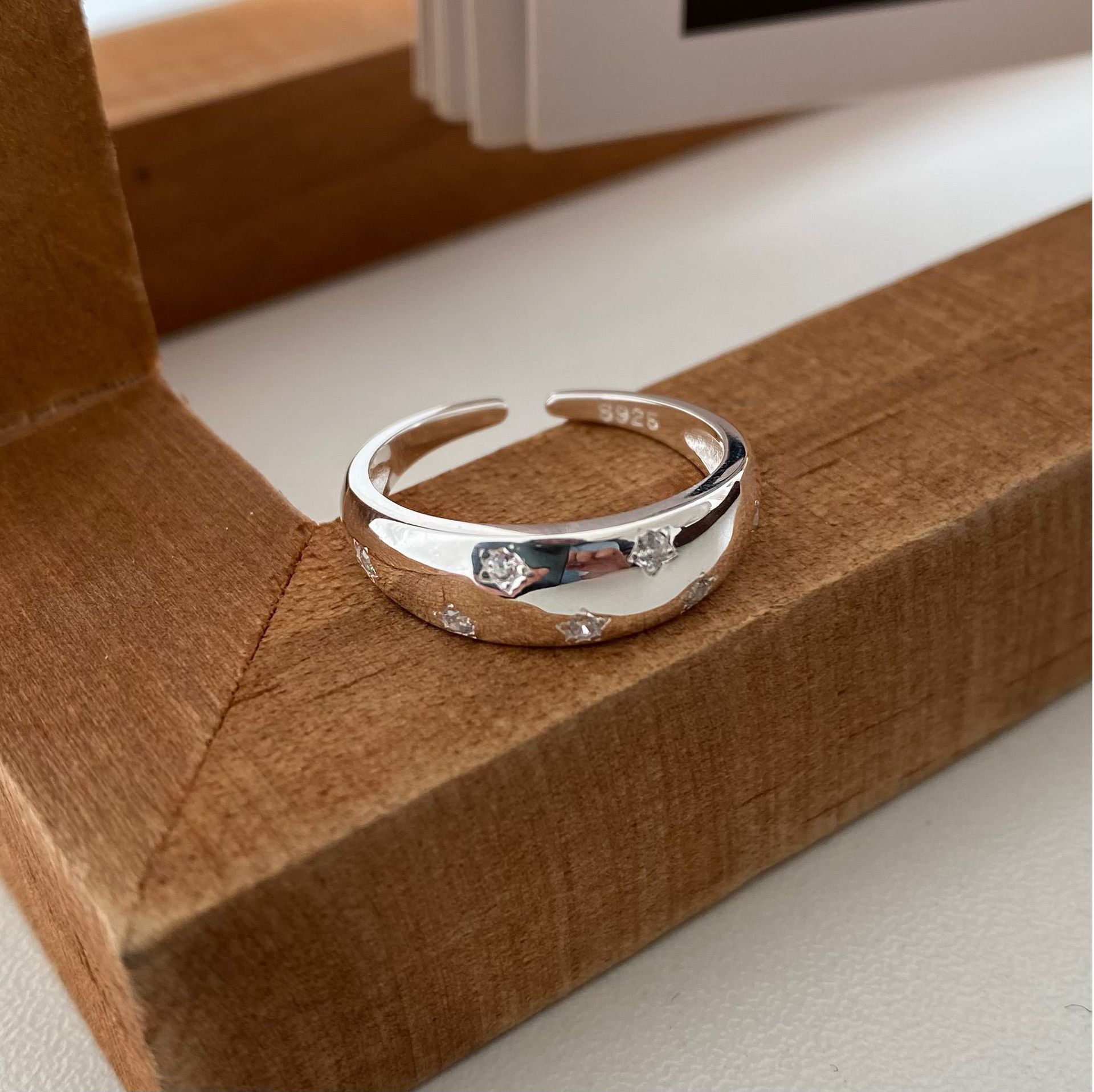 18K Gold Plated Silver Plated 925 Sterling Silver Zircon Geometric Star Adjustable Ring Open Rings Rings display picture 5