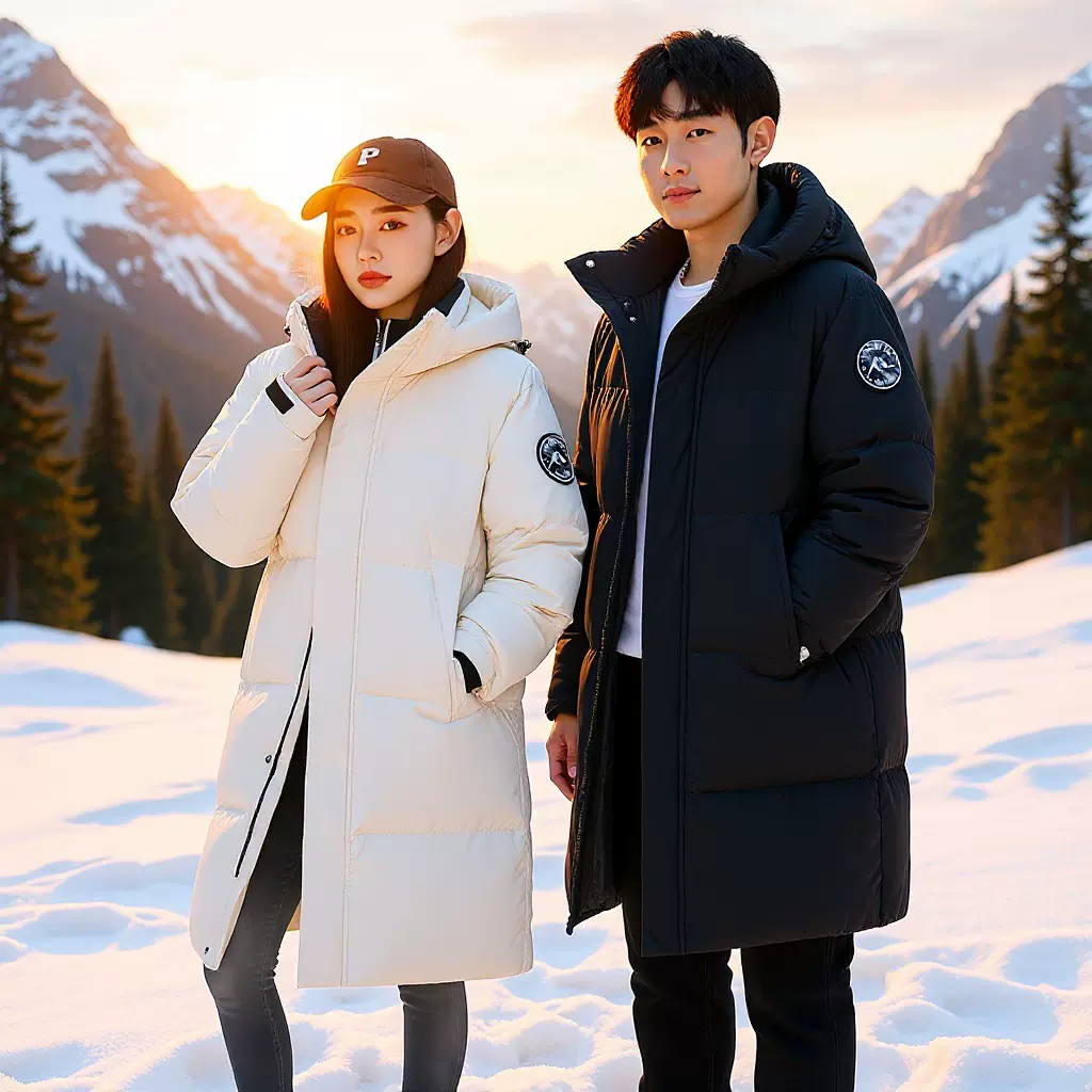 男装冬季中长款白鸭绒羽绒服男连帽大衣情侣款加厚保暖过膝外套男