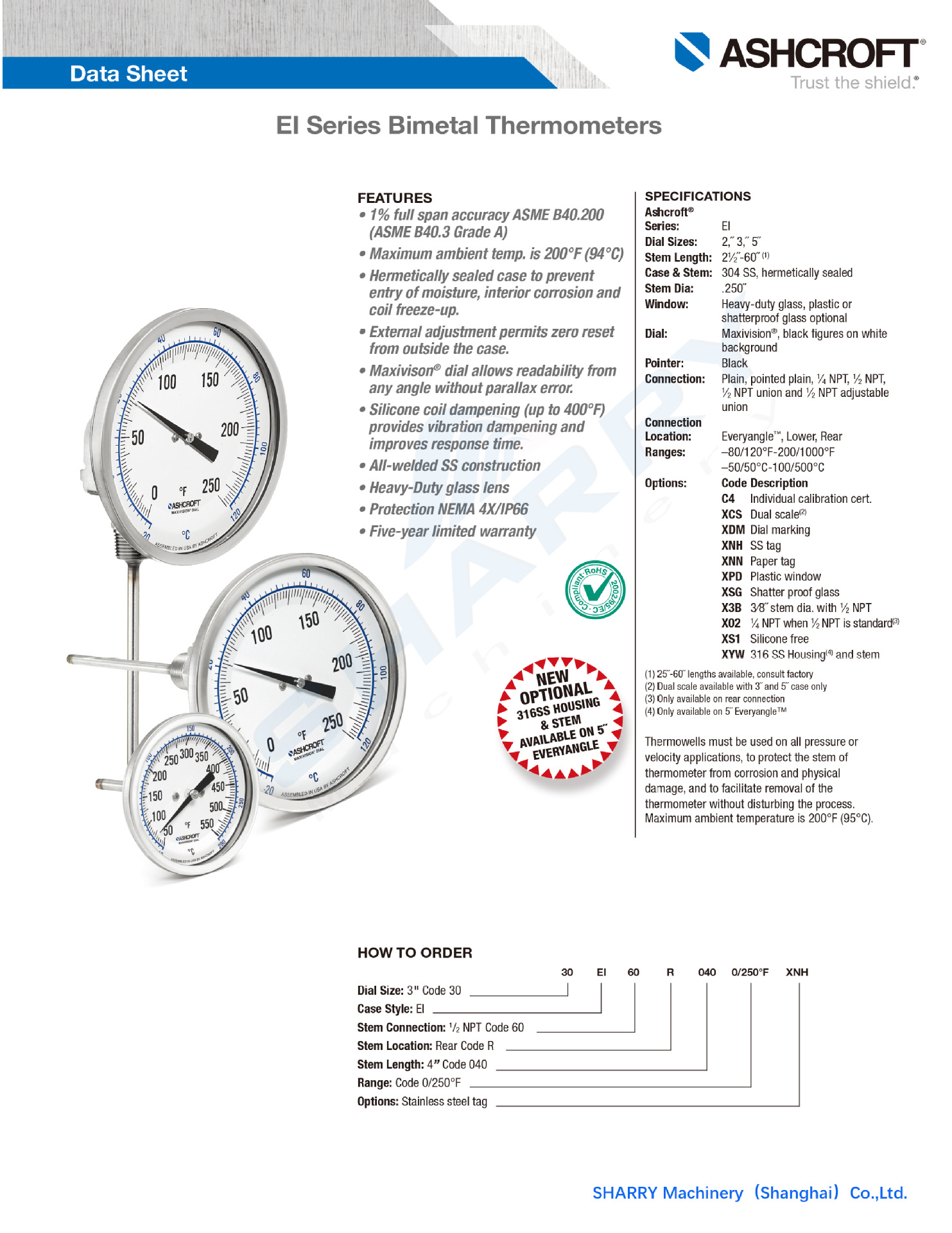雅斯科ASHCROFT 全不锈钢双金属温度计表EI CI EL温度表阿里巴巴