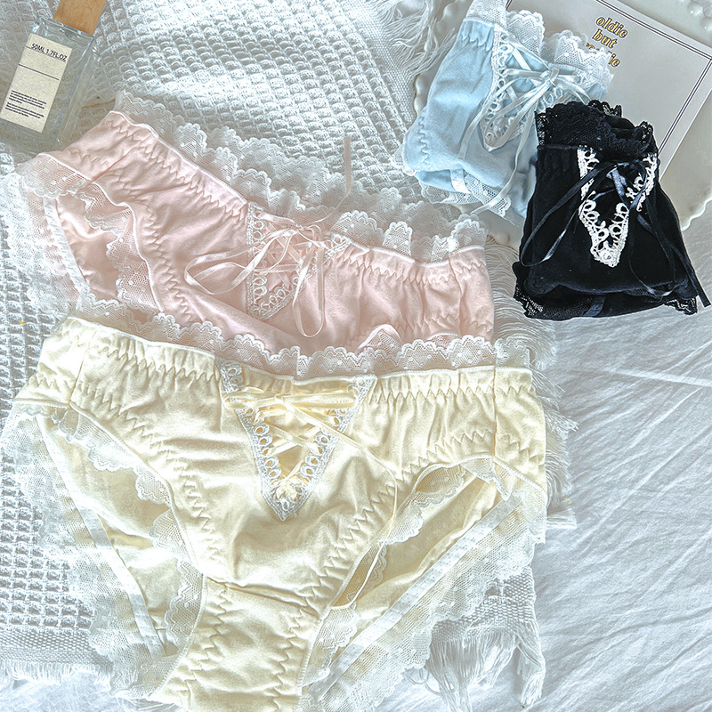 Lace Edge Underwear Pure Cotton Pure Desire Women's Wholesale Straps Sweet Mid-Waist Cotton Crotch Lift Women's Triangle Panties