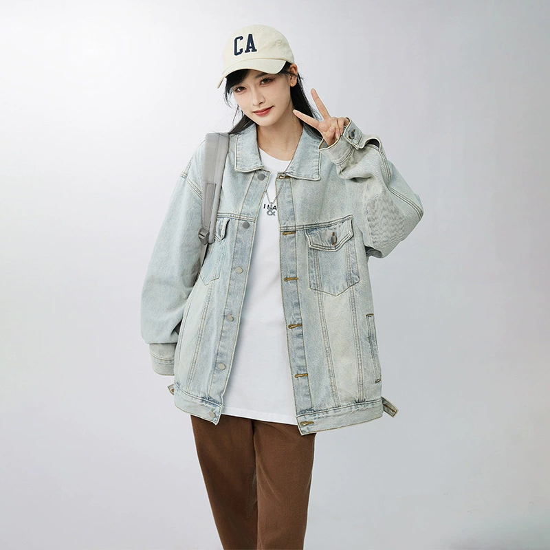 Джинсовая куртка High Street American 2024 новый ранняя осень пустая земля ветер желтая грязь окрашенная oversize летная куртка