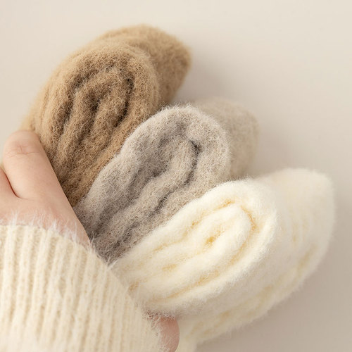 Thick Warm Wool Mid-Calf Socks for Women, Winter Floor Socks, Mauve Color Series, Pile Socks, Warm Towel Socks