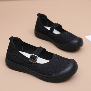 Women's Summer Breathable Foreign Trade Shoes, Round Toe Buckle, Lightweight Soft Sole, Casual Versatile Fashion Shoes, Cross-Border Mom Shoes