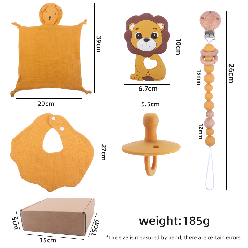 Nuevo bebé suministros de dibujos animados León calmante toalla creativa chupete cadena teether juguete cinco piezas traje
