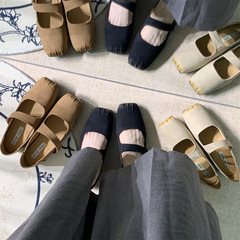 法式單鞋女秋季2024年新款淺口方頭豬鼻子復古平底仙女風瑪麗珍鞋