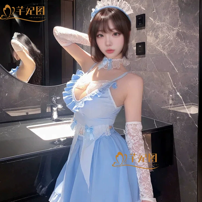 Юная жена/? sexy underwear sexy pure and horny deep v butt maid suit plays uniform tempting backless A732