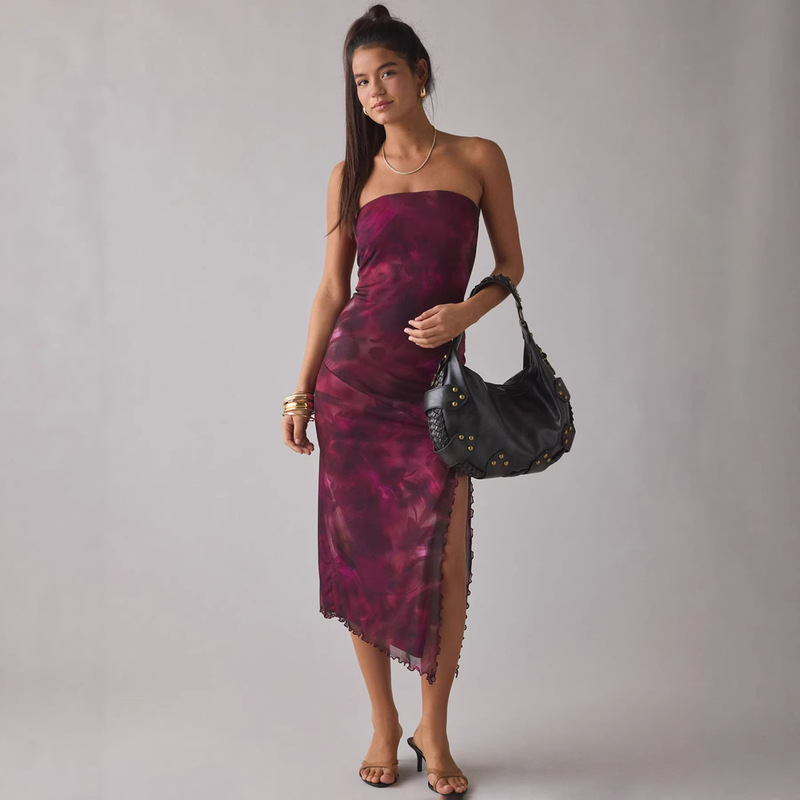 European and American Style Gradient Mesh Dress for Women, Summer Sexy Backless Gown, Bodycon Slit Strapless Long Dress, Hot Girl Style Dress European and American Style Gradient Mesh Dress for Women, Summer Sexy Backless Gown, Bodycon Slit Strapless Long Dress, Hot Girl Style Dress