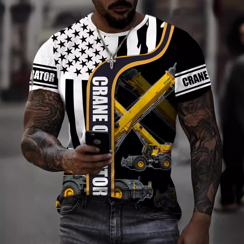 European and American Foreign Trade New Men's Clothing Large Truck 3D Digital Print Loose Round Neck Short Sleeve Unisex T-Shirt Breathable Letter Print European and American Foreign Trade New Men's Clothing Large Truck 3D Digital Print Loose Round Neck Short Sleeve Unisex T-Shirt Breathable Letter Print