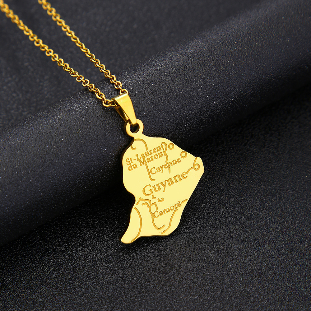 cable chain Chain Type 1 Piece Quantity Map Of Guiana Map Letter 201 Stainless Steel 304 Stainless Steel Vintage Style Ethnic Style 304 Stainless Steel Pendant Necklace
