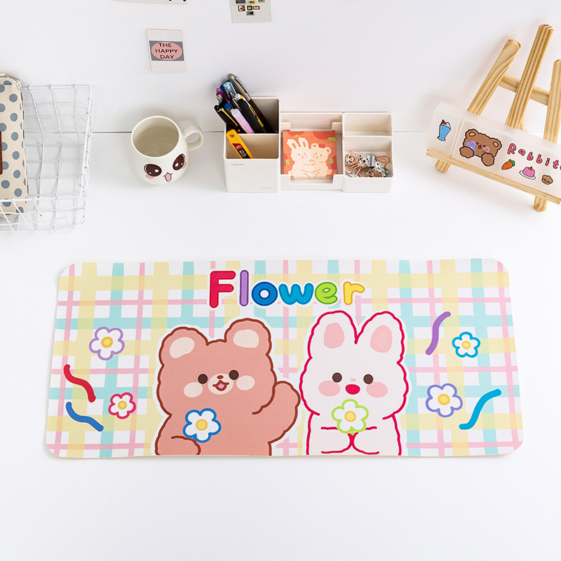 Cartoon Large Waterproof Bear And Rabbit Desk Mat Mouse Pad Student Dormitory Desktop Mat Cute Girly Heart