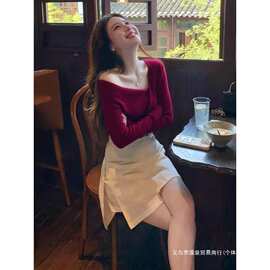 秋季穿搭减龄一整套女装2025新款松弛感红色针织衫高腰裤裙两件套