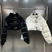 女童皮棉服2025冬季新款韩版纯色PU皮棉服金属扣立领短款手赛棉服