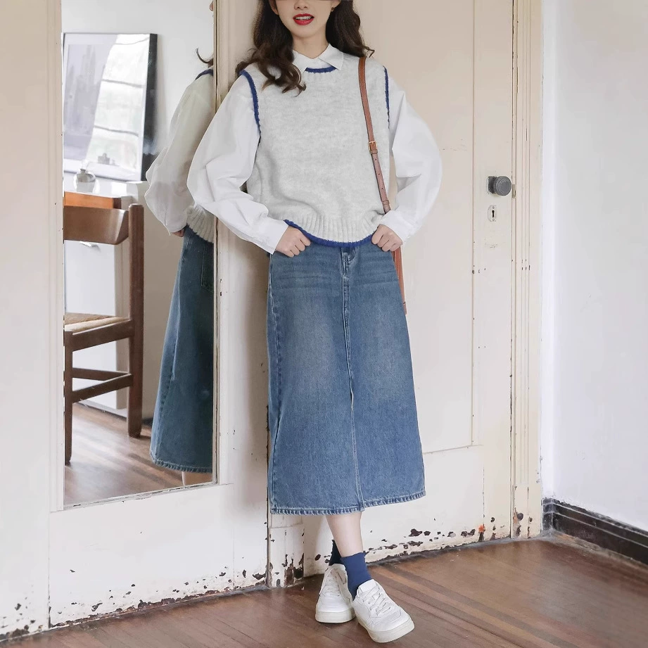 Blue Scandinavian colored sweater, spring retro knitted vest, Nordic style