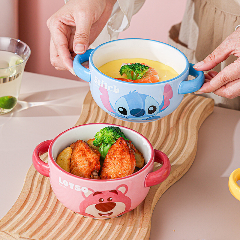 Disney nuevo tazón infantil de cerámica de dos oídos para comer arroz especial para bebés desayuno huevo al vapor tazón ensalada tazón doméstico