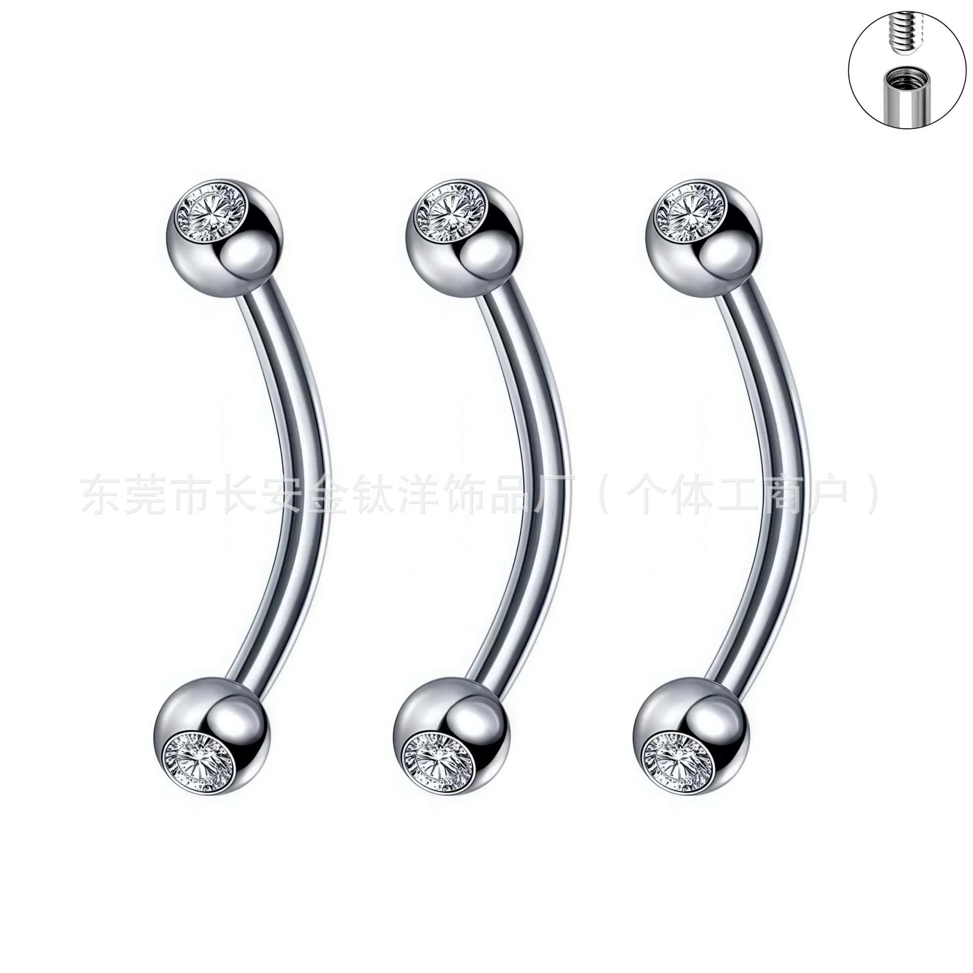 F136 Titanium Inner Thread Double-Ended Zircon Curved Barbell Eyebrow Lip Ear Nail G23 Alloy Piercing Jewelry detail image 5