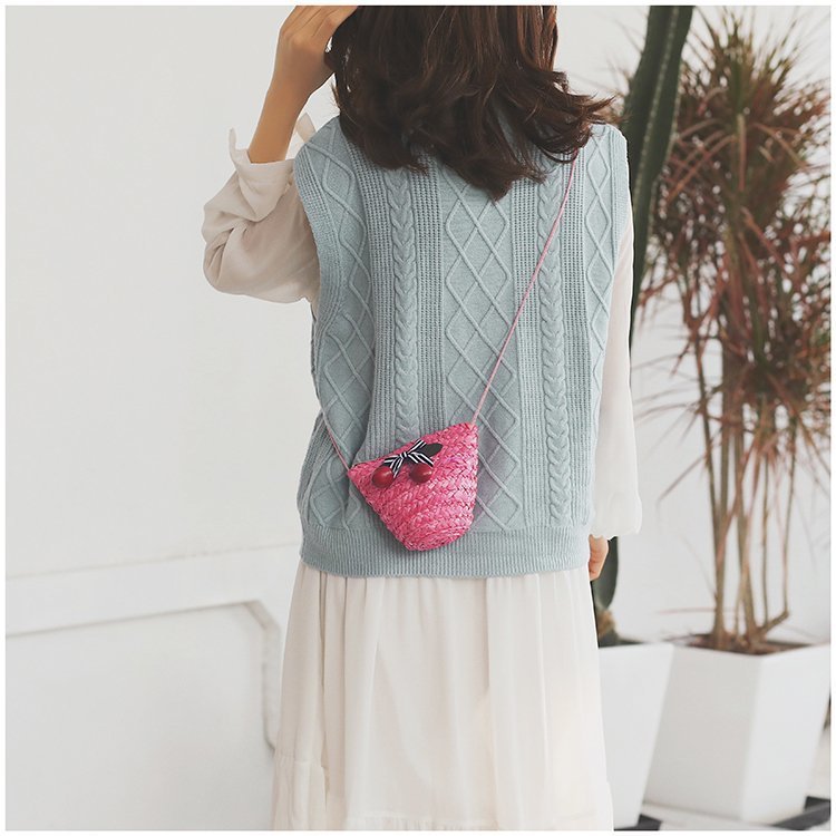 Fabrik Großhandel neue süße Kirsche Stroh Tasche Geldbörse Sommer Crossbody Stroh Tasche gewebte Tasche Urlaub Strandtasche_voghion.com