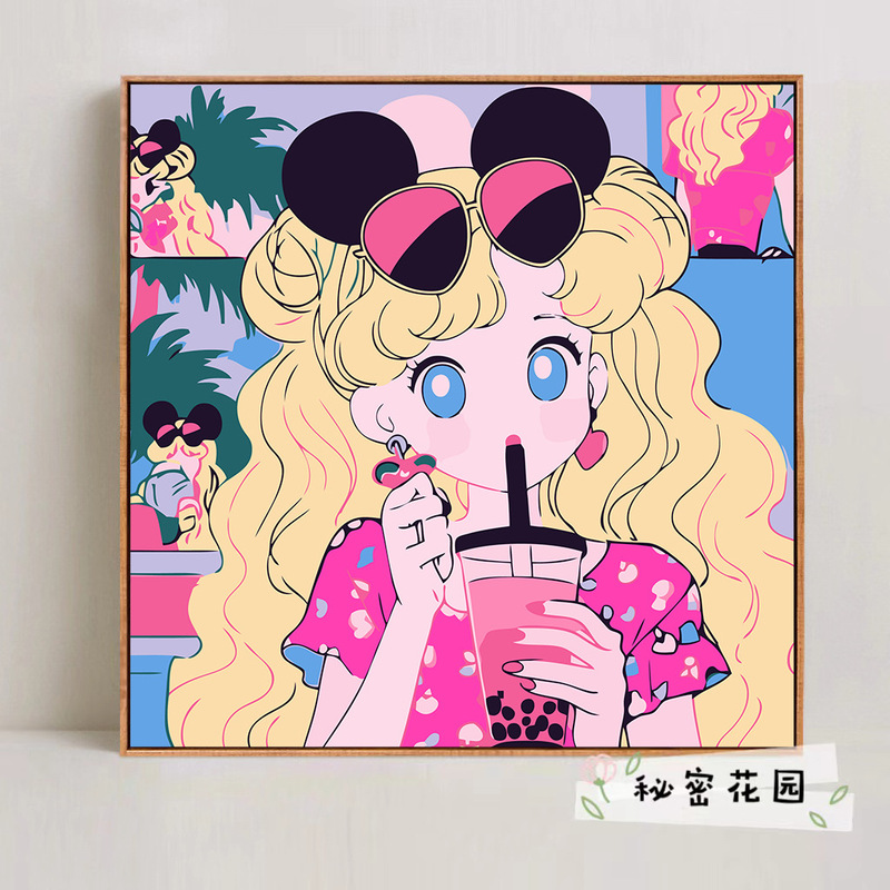 かわいいバターベアDIYデジタル油絵漫画手描きぬりえ装飾画夜市屋台手作り|undefined