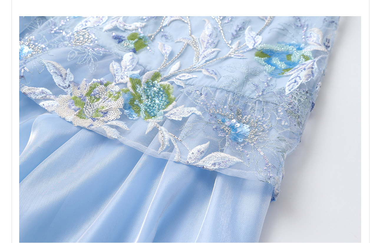 Váy sườn xám maxi thêu sequin phong cách Trung Quốc mới mùa hè N5042 — hồng, Xanh lam sông băng chi tiết 37