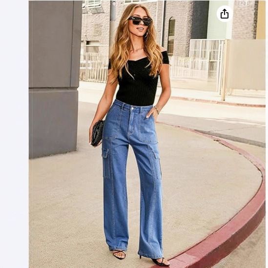 Cargo Pants Women's Drawstring Ankle Cuffs Elastic High Waist Flap Pocket Pants Straight Wide Leg Jeans Casual Loose Long
