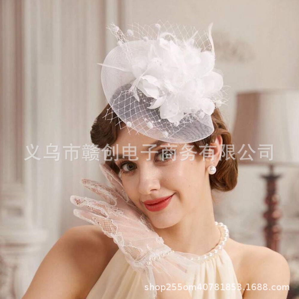 Retro Bridal Headdress Mesh Head Flower Feather Hair Accessories Dance Performance Small Hat Tea Party Amazon Headband