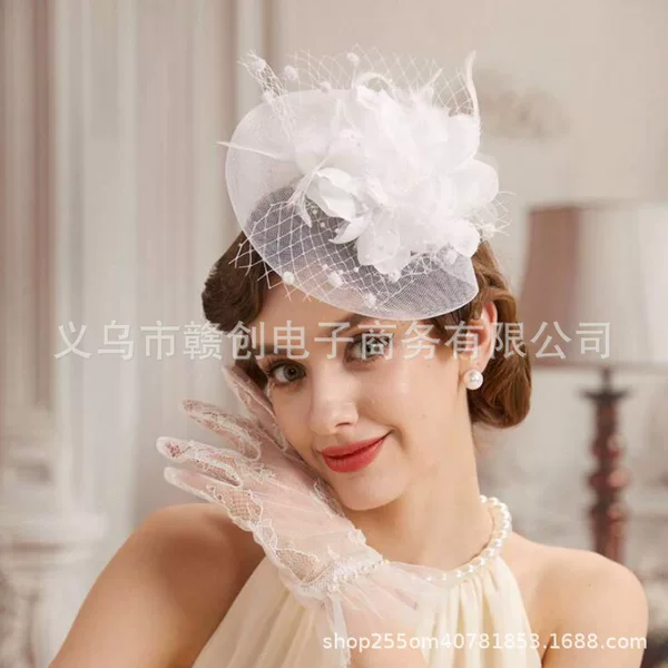 Retro Bridal Headdress Mesh Head Flower Feather Hair Accessories Dance Performance Small Hat Tea Party Amazon Headband