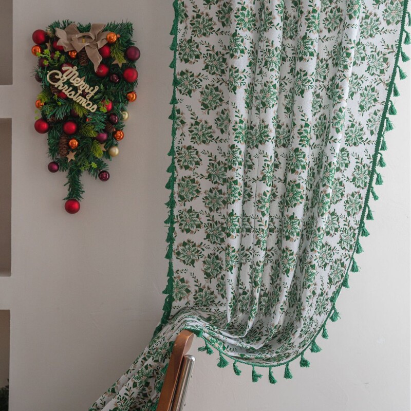 Yimanqiyun Curtains Green Christmas Gold Foil Holly Leaf Small Window Kitchen Curtain Semi-Blackout Bay Window Balcony Design Yimanqiyun Curtains Green Christmas Gold Foil Holly Leaf Small Window Kitchen Curtain Semi-Blackout Bay Window Balcony Design