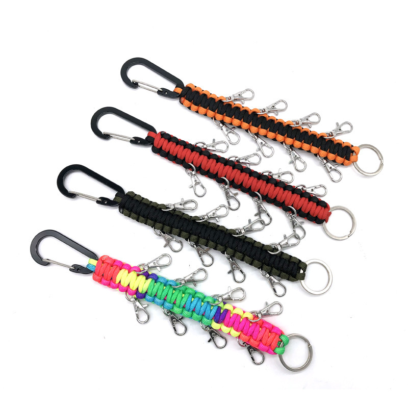 Cross-border spot supply multi-functional umbrella rope bracelet key chain seven-core umbrella rope key chain multi-hanging carabiner