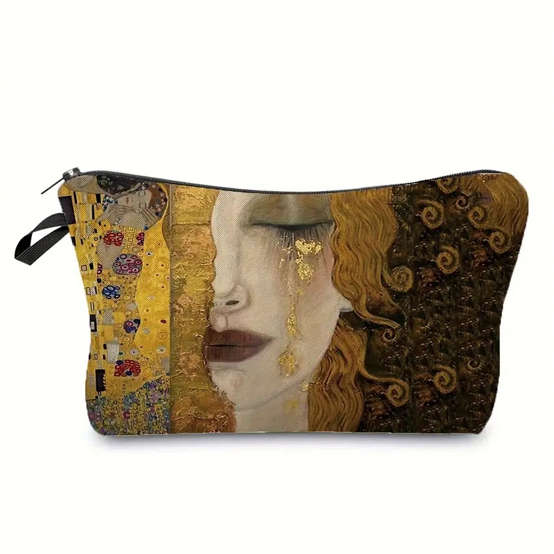 Transfronterizo Amazon bolsa de maquillaje damas impresión al óleo bolsa de maquillaje retro bolsa de almacenamiento lino bolsa de cremallera impermeable