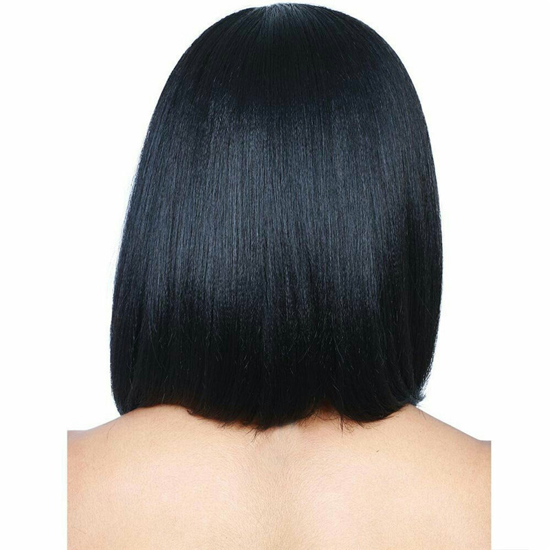 Fuente transfronteriza pelucas cortas de cabello recto para mujeres con hombros ondulados cabeza de moda europea y americana negra cabello recto largo cubierta de fibra química image 5
