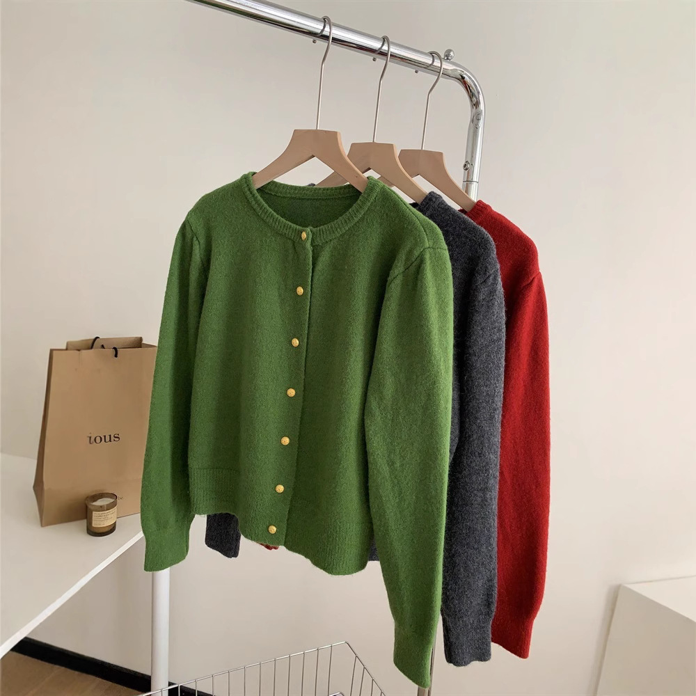 Coreano simple pequeño botón de oro suave suéter glutinoso abrigo mujer 2025 primavera y otoño nuevo suelto cardigan de punto de cuello redondo chaqueta image 4